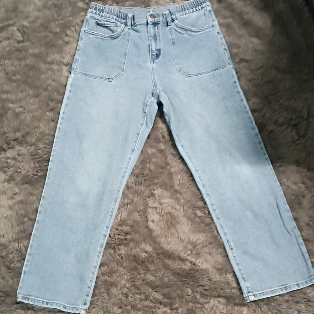 Rewash Women's Blue Denim Jeans Straight Leg Light Wash Stretch 5-Pocket Logo